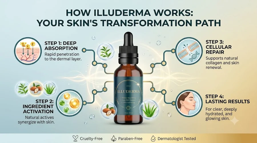 How Illuderma works: absorption, activation, repair, results